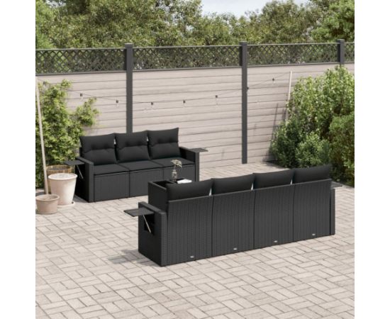 vidaXL 8-częściowy zestaw wypoczynkowy do ogrodu, z poduszkami, czarny Dārza mēbeļu komplekti