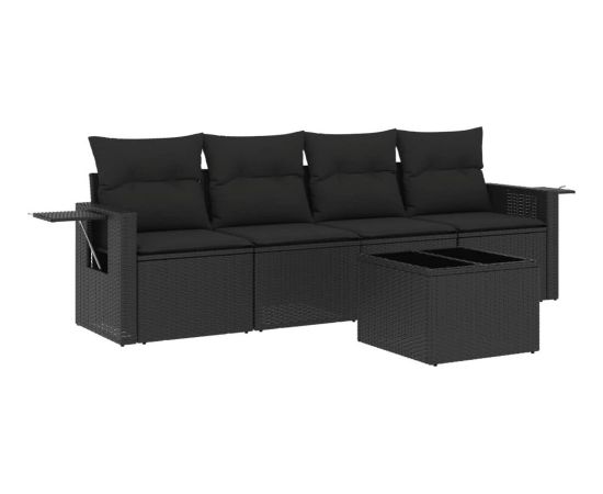 vidaXL 5-częściowy zestaw wypoczynkowy do ogrodu, poduszki, czarny rattan PE Dārza mēbeļu komplekti