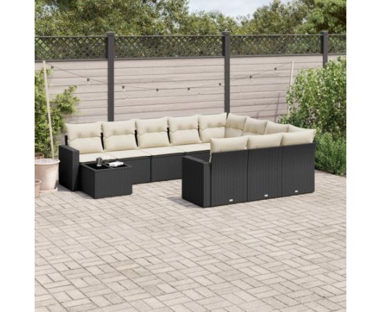 vidaXL 11-częściowy zestaw wypoczynkowy do ogrodu, poduszki czarny rattan PE Dārza mēbeļu komplekti