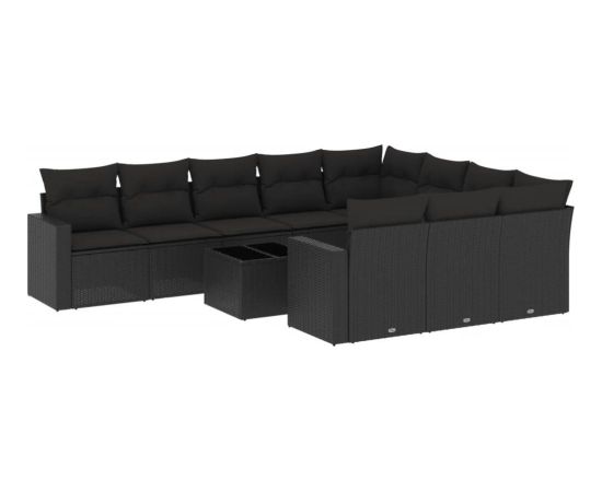 vidaXL 11-częściowy zestaw wypoczynkowy do ogrodu, poduszki czarny rattan PE Dārza mēbeļu komplekti