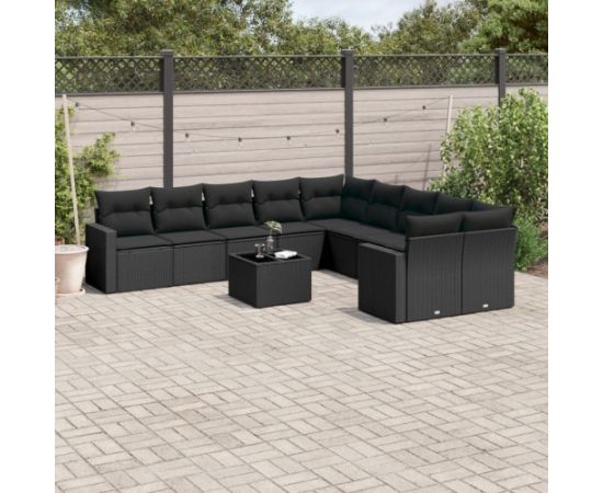 vidaXL 11-częściowy zestaw wypoczynkowy do ogrodu, poduszki czarny rattan PE Dārza mēbeļu komplekti