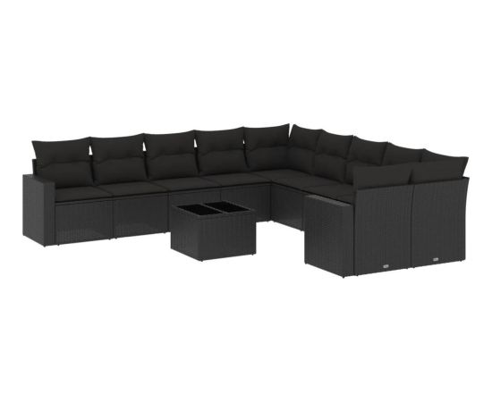 vidaXL 11-częściowy zestaw wypoczynkowy do ogrodu, poduszki czarny rattan PE Dārza mēbeļu komplekti