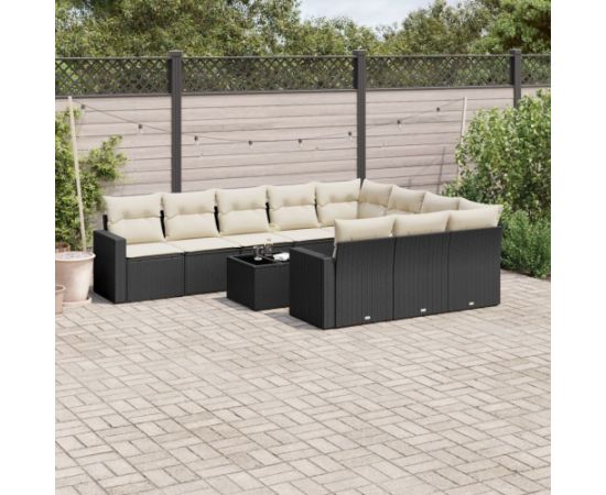 vidaXL 11-częściowy zestaw wypoczynkowy do ogrodu, poduszki czarny rattan PE Dārza mēbeļu komplekti