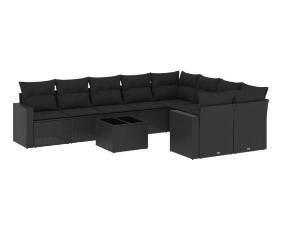 vidaXL 10-częściowy zestaw wypoczynkowy do ogrodu, poduszki czarny rattan PE Dārza mēbeļu komplekti