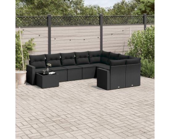 vidaXL 10-częściowy zestaw wypoczynkowy do ogrodu, poduszki czarny rattan PE Dārza mēbeļu komplekti