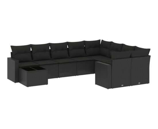 vidaXL 10-częściowy zestaw wypoczynkowy do ogrodu, poduszki czarny rattan PE Dārza mēbeļu komplekti