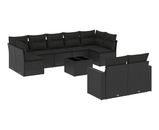 vidaXL 10-częściowy zestaw wypoczynkowy do ogrodu, poduszki czarny rattan PE Dārza mēbeļu komplekti