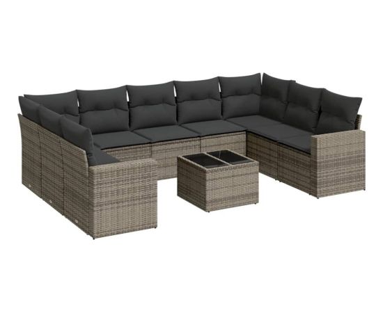 vidaXL 10-częściowy zestaw wypoczynkowy do ogrodu, z poduszkami, szary Dārza mēbeļu komplekti