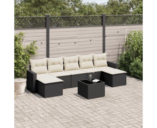 vidaXL 8-częściowy zestaw wypoczynkowy do ogrodu, z poduszkami, czarny Dārza mēbeļu komplekti