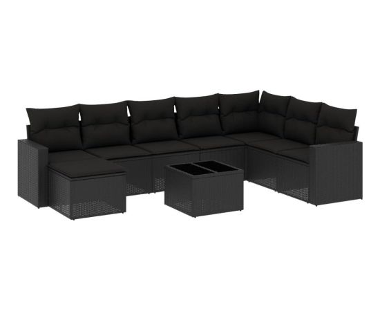 vidaXL 9-częściowy zestaw wypoczynkowy do ogrodu, z poduszkami, czarny Dārza mēbeļu komplekti