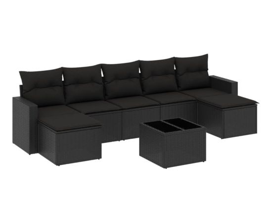 vidaXL 8-częściowy zestaw wypoczynkowy do ogrodu, z poduszkami, czarny Dārza mēbeļu komplekti