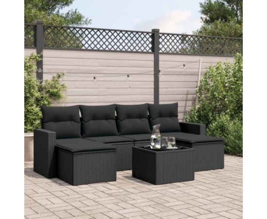 vidaXL 7-częściowy zestaw wypoczynkowy do ogrodu, z poduszkami, czarny Dārza mēbeļu komplekti