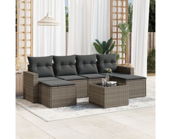 vidaXL 7-częściowy zestaw wypoczynkowy do ogrodu, z poduszkami, szary Dārza mēbeļu komplekti