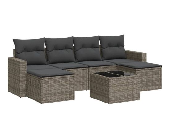 vidaXL 7-częściowy zestaw wypoczynkowy do ogrodu, z poduszkami, szary Dārza mēbeļu komplekti