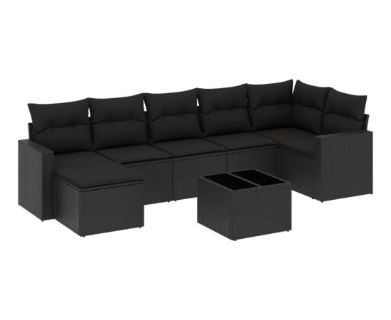 vidaXL 8-częściowy zestaw wypoczynkowy do ogrodu, z poduszkami, czarny Dārza mēbeļu komplekti