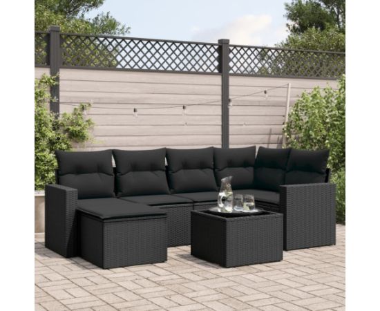 vidaXL 7-częściowy zestaw wypoczynkowy do ogrodu, z poduszkami, czarny Dārza mēbeļu komplekti