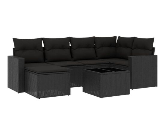 vidaXL 7-częściowy zestaw wypoczynkowy do ogrodu, z poduszkami, czarny Dārza mēbeļu komplekti