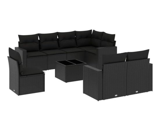 vidaXL 9-częściowy zestaw wypoczynkowy do ogrodu, z poduszkami, czarny Dārza mēbeļu komplekti