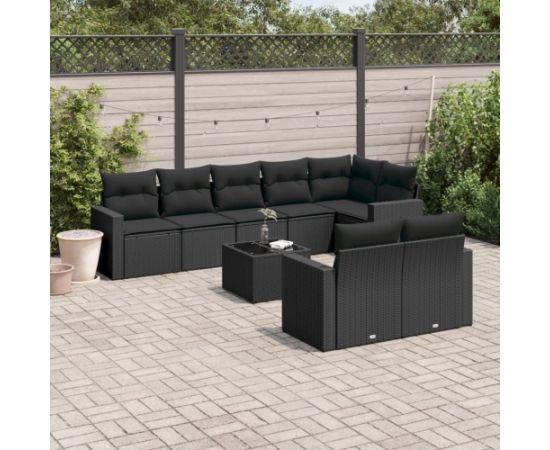 vidaXL 9-częściowy zestaw wypoczynkowy do ogrodu, z poduszkami, czarny Dārza mēbeļu komplekti