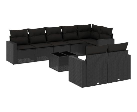 vidaXL 9-częściowy zestaw wypoczynkowy do ogrodu, z poduszkami, czarny Dārza mēbeļu komplekti