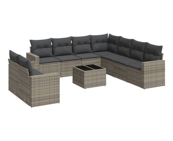 vidaXL 10-częściowy zestaw wypoczynkowy do ogrodu, z poduszkami, szary Dārza mēbeļu komplekti