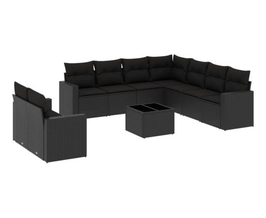 vidaXL 10-częściowy zestaw wypoczynkowy do ogrodu, poduszki czarny rattan PE Dārza mēbeļu komplekti