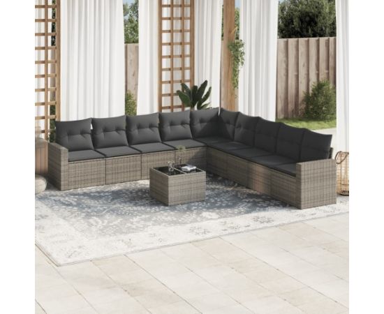 vidaXL 10-częściowy zestaw wypoczynkowy do ogrodu, z poduszkami, szary Dārza mēbeļu komplekti