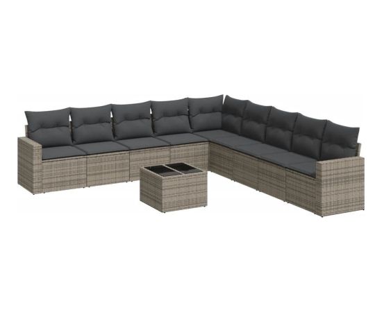 vidaXL 10-częściowy zestaw wypoczynkowy do ogrodu, z poduszkami, szary Dārza mēbeļu komplekti