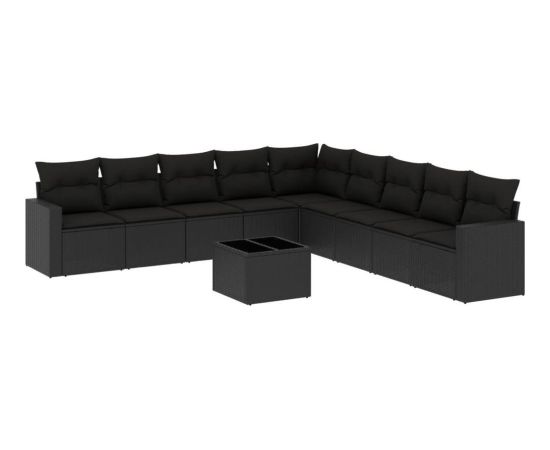 vidaXL 10-częściowy zestaw wypoczynkowy do ogrodu, poduszki czarny rattan PE Dārza mēbeļu komplekti