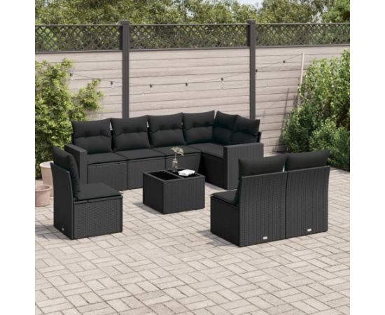 vidaXL 9-częsciowy zestaw wypoczynkowy do ogrodu, z poduszkami, czarny Dārza mēbeļu komplekti