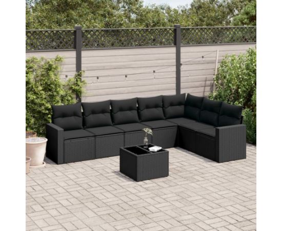 vidaXL 8-częsciowy zestaw wypoczynkowy do ogrodu, z poduszkami, czarny Dārza mēbeļu komplekti