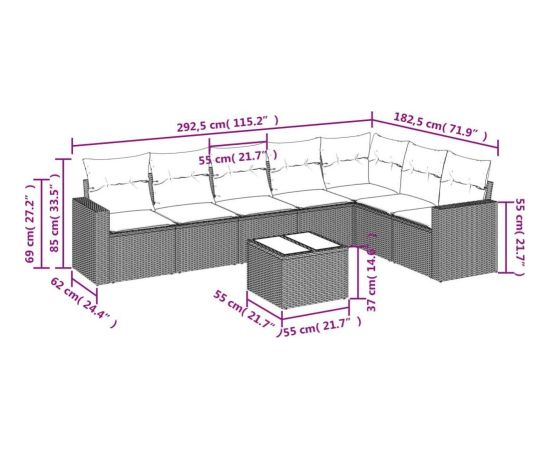 vidaXL 8-częsciowy zestaw wypoczynkowy do ogrodu, z poduszkami, czarny Dārza mēbeļu komplekti