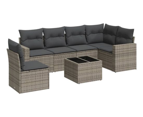 vidaXL 7-częściowy zestaw wypoczynkowy do ogrodu, z poduszkami, szary Dārza mēbeļu komplekti