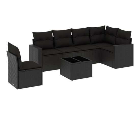 vidaXL 7-częściowy zestaw wypoczynkowy do ogrodu, z poduszkami, czarny Dārza mēbeļu komplekti