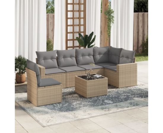 vidaXL 7-częściowy zestaw wypoczynkowy do ogrodu, z poduszkami, beżowy Dārza mēbeļu komplekti