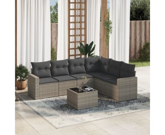 vidaXL 7-częsciowy zestaw wypoczynkowy do ogrodu, z poduszkami, szary Dārza mēbeļu komplekti