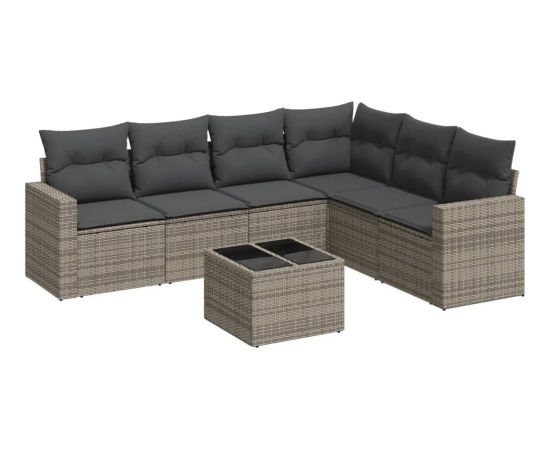 vidaXL 7-częsciowy zestaw wypoczynkowy do ogrodu, z poduszkami, szary Dārza mēbeļu komplekti