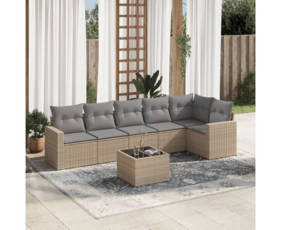 vidaXL 7-częściowy zestaw wypoczynkowy do ogrodu, z poduszkami, beżowy Dārza mēbeļu komplekti