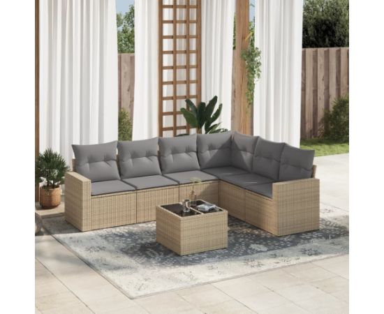 vidaXL 7-częsciowy zestaw wypoczynkowy do ogrodu, z poduszkami, beżowy Dārza mēbeļu komplekti