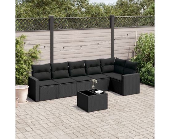 vidaXL 7-częściowy zestaw wypoczynkowy do ogrodu, z poduszkami, czarny Dārza mēbeļu komplekti