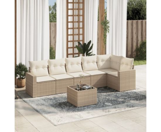 vidaXL 7-częściowy zestaw wypoczynkowy do ogrodu, z poduszkami, beżowy Dārza mēbeļu komplekti