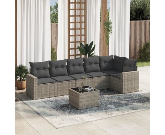 vidaXL 7-częściowy zestaw wypoczynkowy do ogrodu, z poduszkami, szary Dārza mēbeļu komplekti