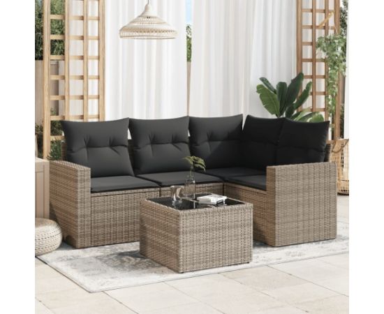 vidaXL 5-częściowy zestaw wypoczynkowy do ogrodu, poduszki, szary rattan PE Dārza mēbeļu komplekti