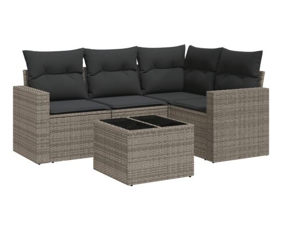 vidaXL 5-częściowy zestaw wypoczynkowy do ogrodu, poduszki, szary rattan PE Dārza mēbeļu komplekti