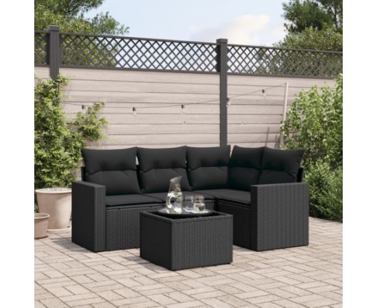 vidaXL 5-częściowy zestaw wypoczynkowy do ogrodu, poduszki, czarny rattan PE Dārza mēbeļu komplekti