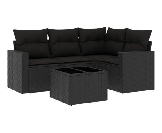 vidaXL 5-częściowy zestaw wypoczynkowy do ogrodu, poduszki, czarny rattan PE Dārza mēbeļu komplekti