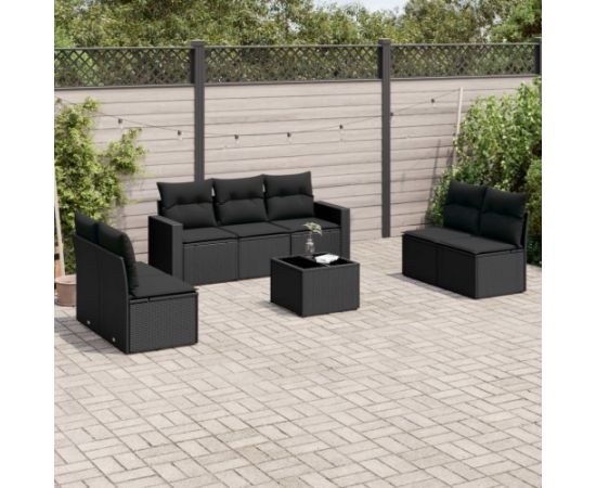 vidaXL 8-częściowy zestaw wypoczynkowy do ogrodu, z poduszkami, czarny Dārza mēbeļu komplekti