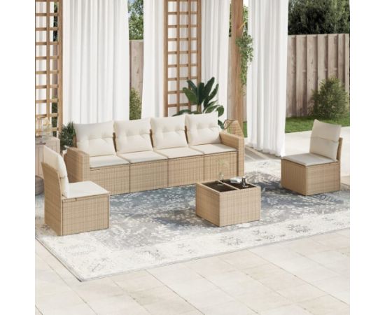 vidaXL 7-częściowy zestaw wypoczynkowy do ogrodu, z poduszkami, beżowy Dārza mēbeļu komplekti