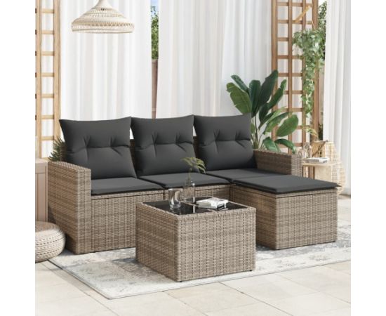 vidaXL 5-częściowy zestaw wypoczynkowy do ogrodu, poduszki, szary rattan PE Dārza mēbeļu komplekti