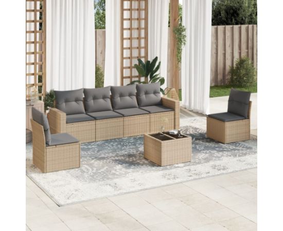 vidaXL 7-częściowy zestaw wypoczynkowy do ogrodu, z poduszkami, beżowy Dārza mēbeļu komplekti